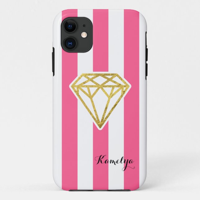Pink Stripes with Gold Foil Diamond Case-Mate iPhone Case (Back)
