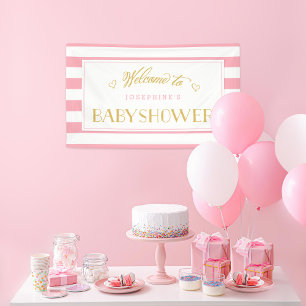 Pink Stripes with Gold Mum to Be   Baby Shower Banner