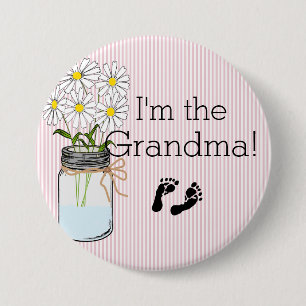 Pink Stripes with Mason Jar I'm The Grandma 7.5 Cm Round Badge