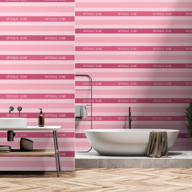 Pink Stripes with optional name custom Wallpaper (Bathroom)