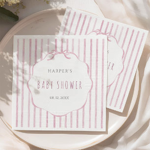 Pink Stripes with Scalloped Frame Baby Shower Napkin