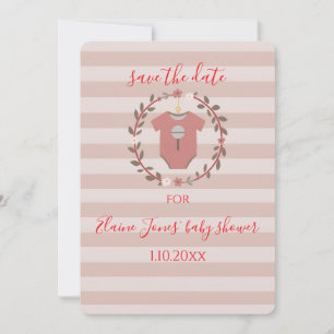 Pink Stripes Wreath Baby Shower Save the Date