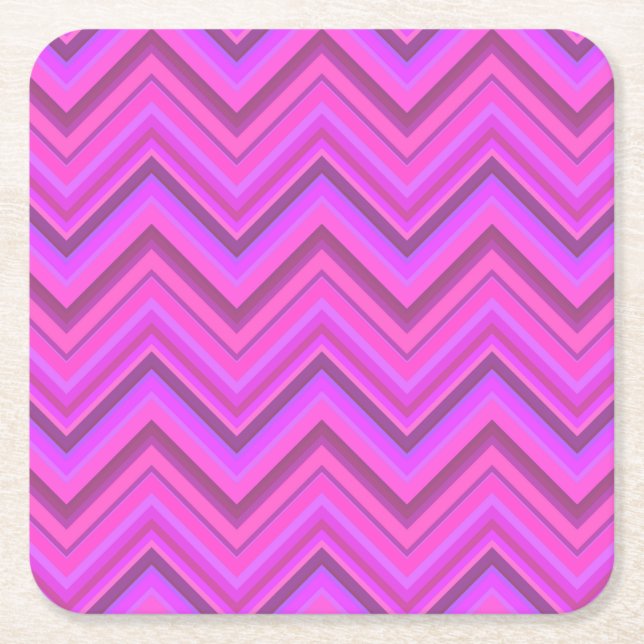 Pink stripes zigzag pattern square paper coaster (Front)