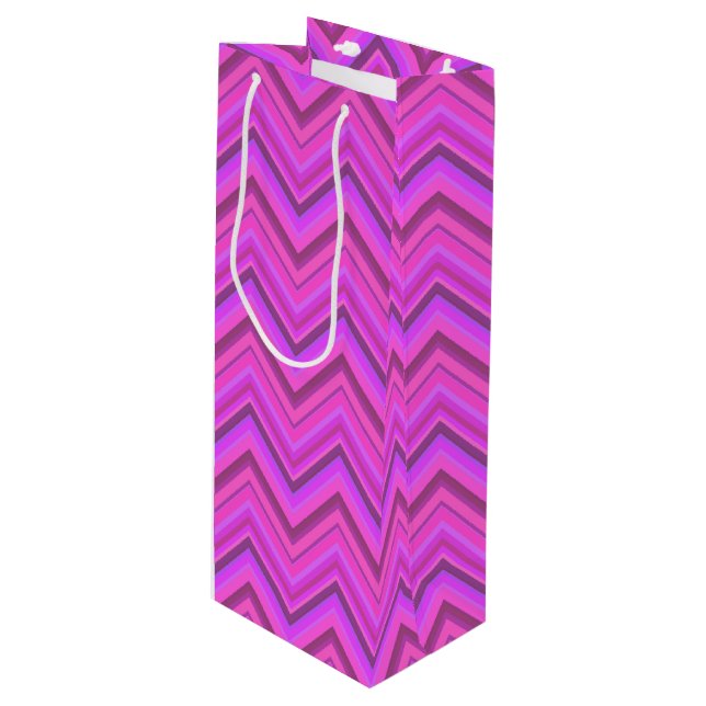 Pink stripes zigzag pattern wine gift bag (Front Angled)