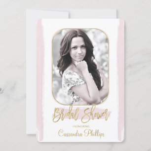 Pink Stroke Gold Minimal Modern Bridal Shower Invitation