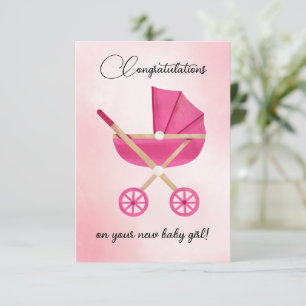 Pink stroller Baby Girl Congratulations Card