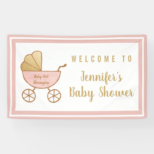 Pink Stroller Baby Girl Shower Welcome Banner (Horizontal)
