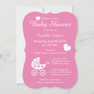 Pink stroller baby shower invitations for girl
