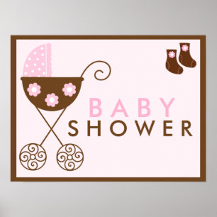 Pink Stroller Baby Shower Sign