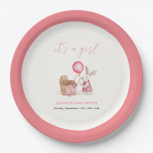 Pink Stroller Bunny Balloon Girl Baby Shower  Paper Plate
