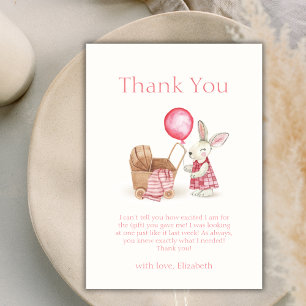 Pink Stroller Bunny Balloon Girl Baby Shower  Thank You Card