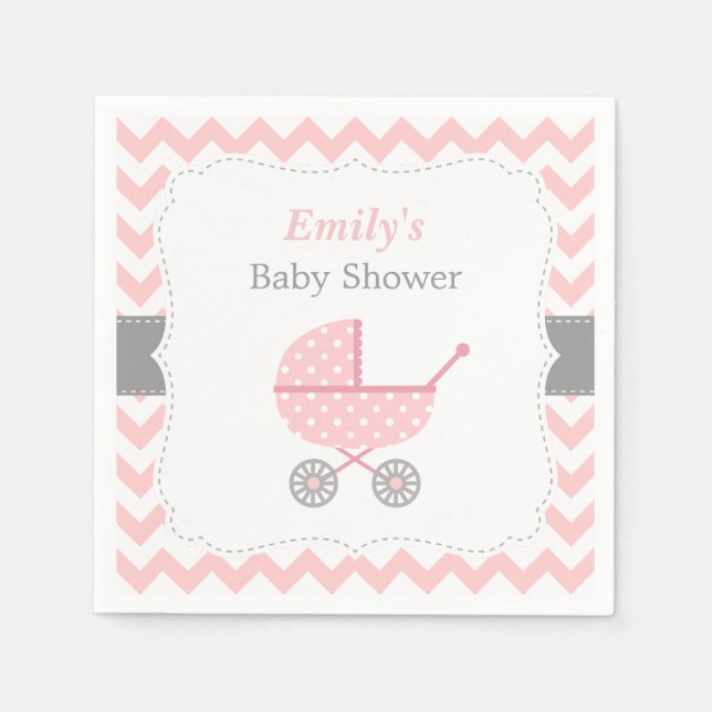 Pink Stroller Chevron Baby Girl Shower Napkins (Front)