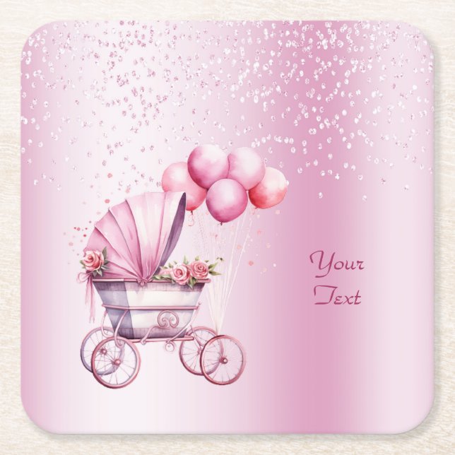 Pink Stroller Paper Coaster (Front)