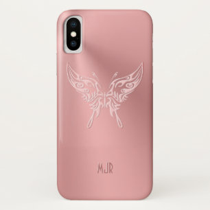 Pink Stylised Butterfly Round Tail, Embossed-look iPhone X Case