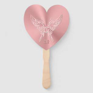 Pink Stylised Butterfly Round Tail, Embossed-look Hand Fan