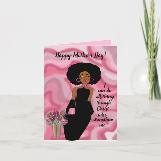 Pink Stylish African American Mother's Day Card (Front)