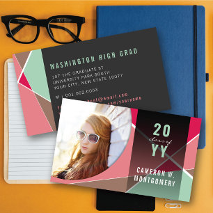 Pink Stylish Geometric Lines Mod Photo Graduate Calling Card
