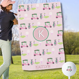 Pink Stylish Golf Design Custom Name Monogram Golf Towel