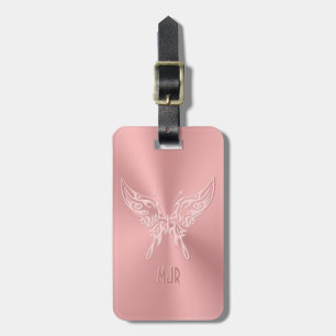 Pink Stylized Butterfly Round Tail, Embossed-look Luggage Tag