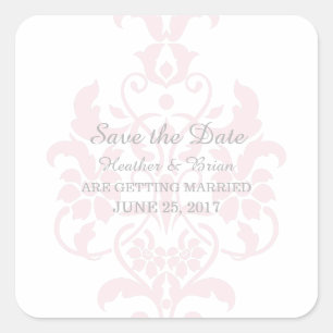 Pink Subtle Damask Save the Date Stickers