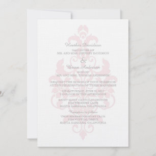 Pink Subtle Damask Wedding Invite