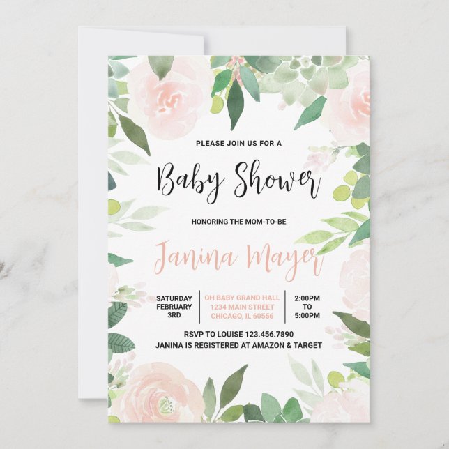 Pink Succulent Baby Shower Invitation (Front)