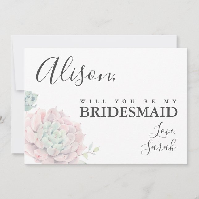 Pink Succulent Bridesmaid Proposal Card (Front)