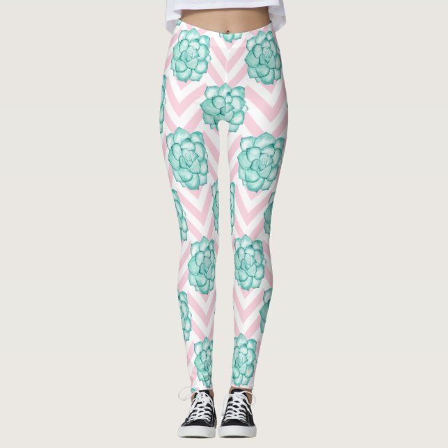 Pink Succulent Leggings (Front)
