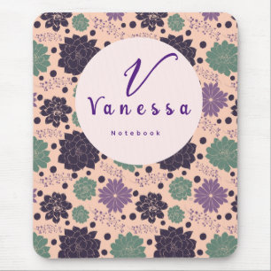 Pink Succulent Monogram Script  Mouse Mat