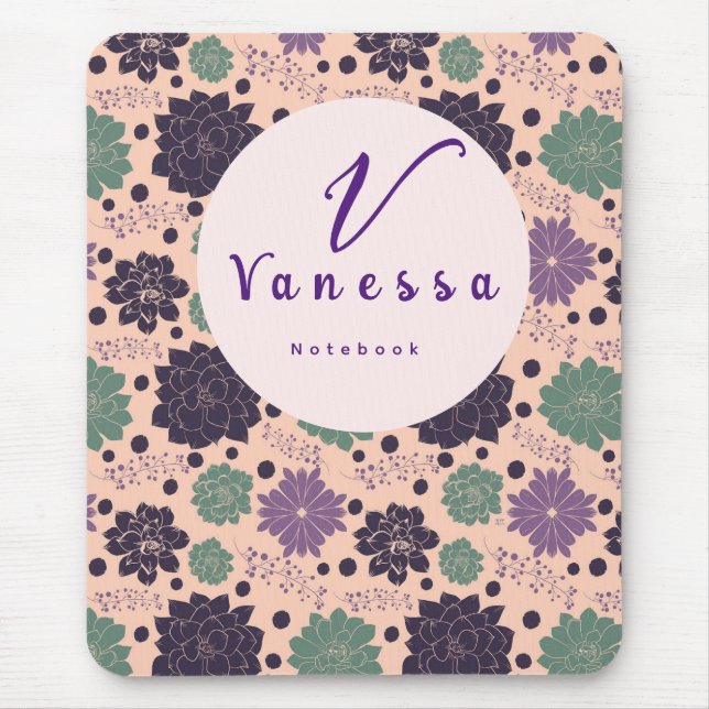 Pink Succulent Monogram Script  Mouse Mat (Front)