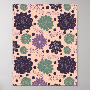 Pink Succulents Floral Pattern Poster