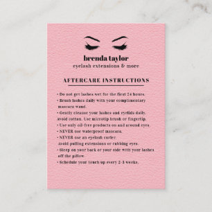 Pink Suede Eyelash Browbar Aftercare Instructions Business Card