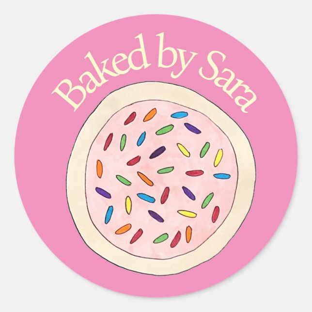 Pink Sugar Cookie Sprinkles Baked By Homemade Classic Round Sticker (Front)