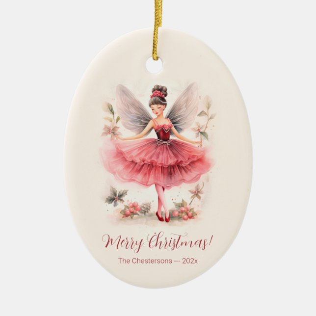 Pink Sugar Plum Fairy Vintage Christmas Ornament (Front)
