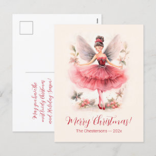 Pink Sugar Plum Fairy Vintage Christmas Postcard