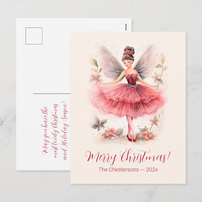 Pink Sugar Plum Fairy Vintage Christmas Postcard (Front/Back)