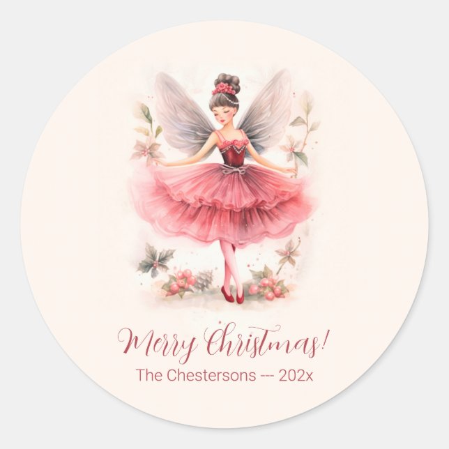 Pink Sugar Plum Fairy Vintage Christmas Stickers (Front)