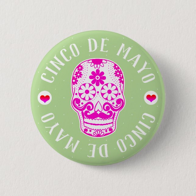 Pink Sugar Skull Cinco de Mayo 6 Cm Round Badge (Front)