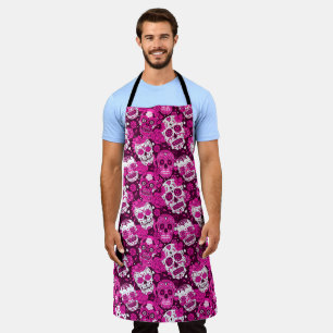 Pink sugar skull floral ornamental pattern apron