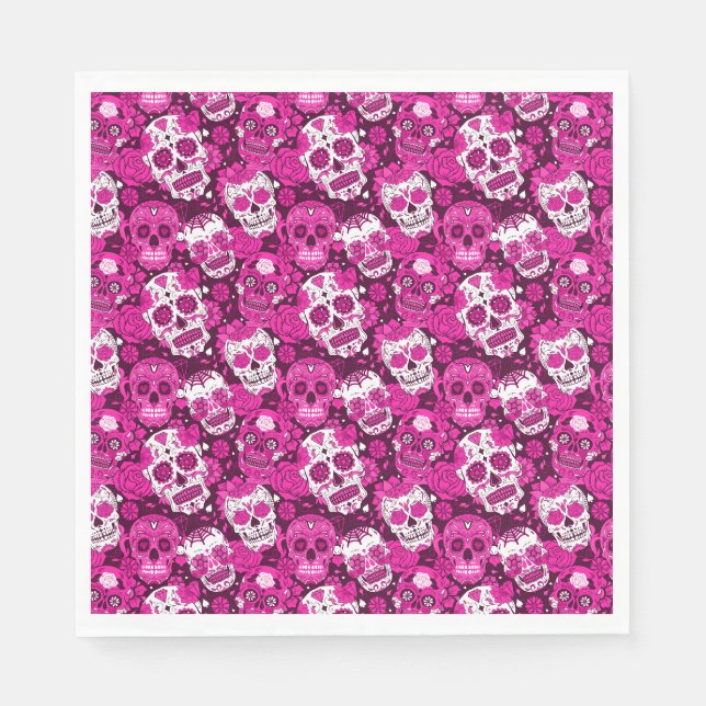 Pink sugar skull floral ornamental pattern napkin (Front)