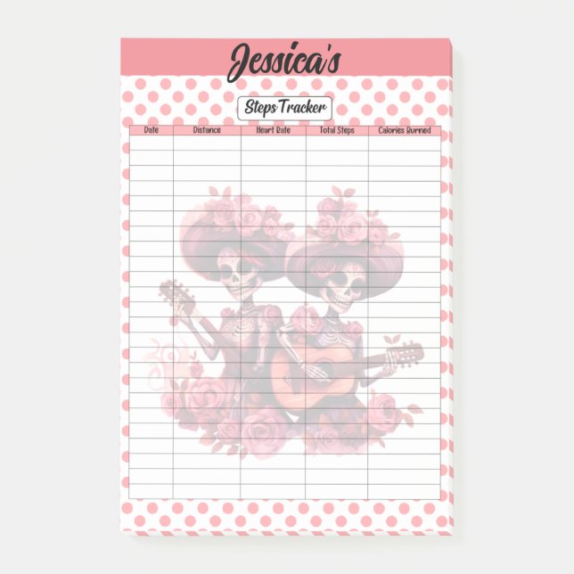 Pink Sugar Skull Steps Tracker Post-it Notes (Front)