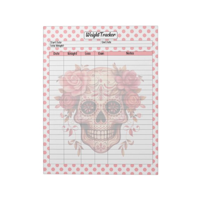 Pink Sugar Skull Weight Tracker Notepad (Rotated)
