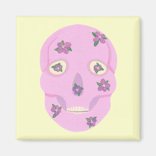 Pink Sugar Skull with Purple Flowers Magnets