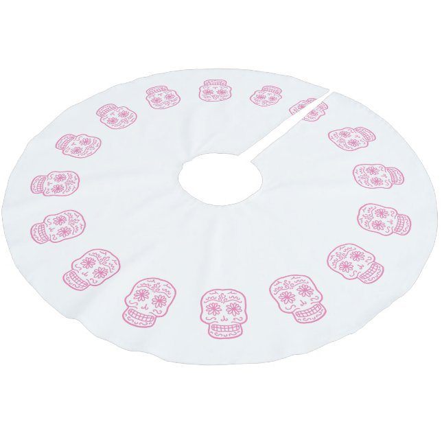 Pink Sugar Skulls Brushed Polyester Tree Skirt (Angled)