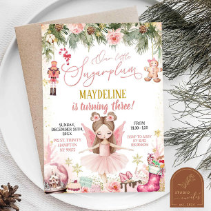 Pink Sugarplum Ballerina Christmas Birthday Girl  Invitation
