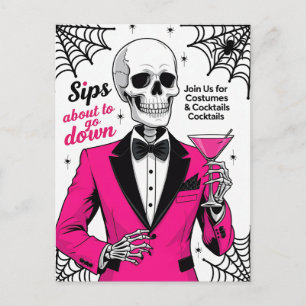 Pink Suit Skeleton Halloween Holiday Postcard