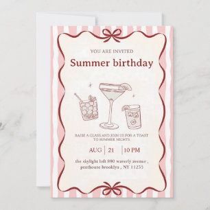 Pink Summer Birthday Invitation - Elegant Cocktail