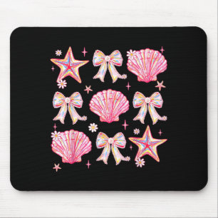 Pink Summer Coquette Bow Clam Summer Vibes Beach Mouse Mat