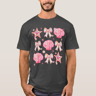 Pink Summer Coquette Bow Clam Summer Vibes Beach V T-Shirt