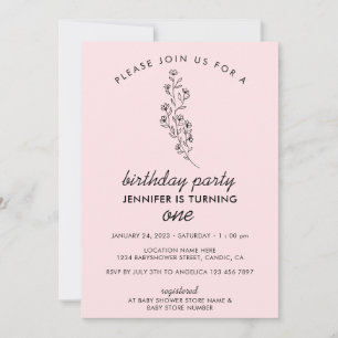 Pink Summer Fall one year 1st Birthday Party Invitation